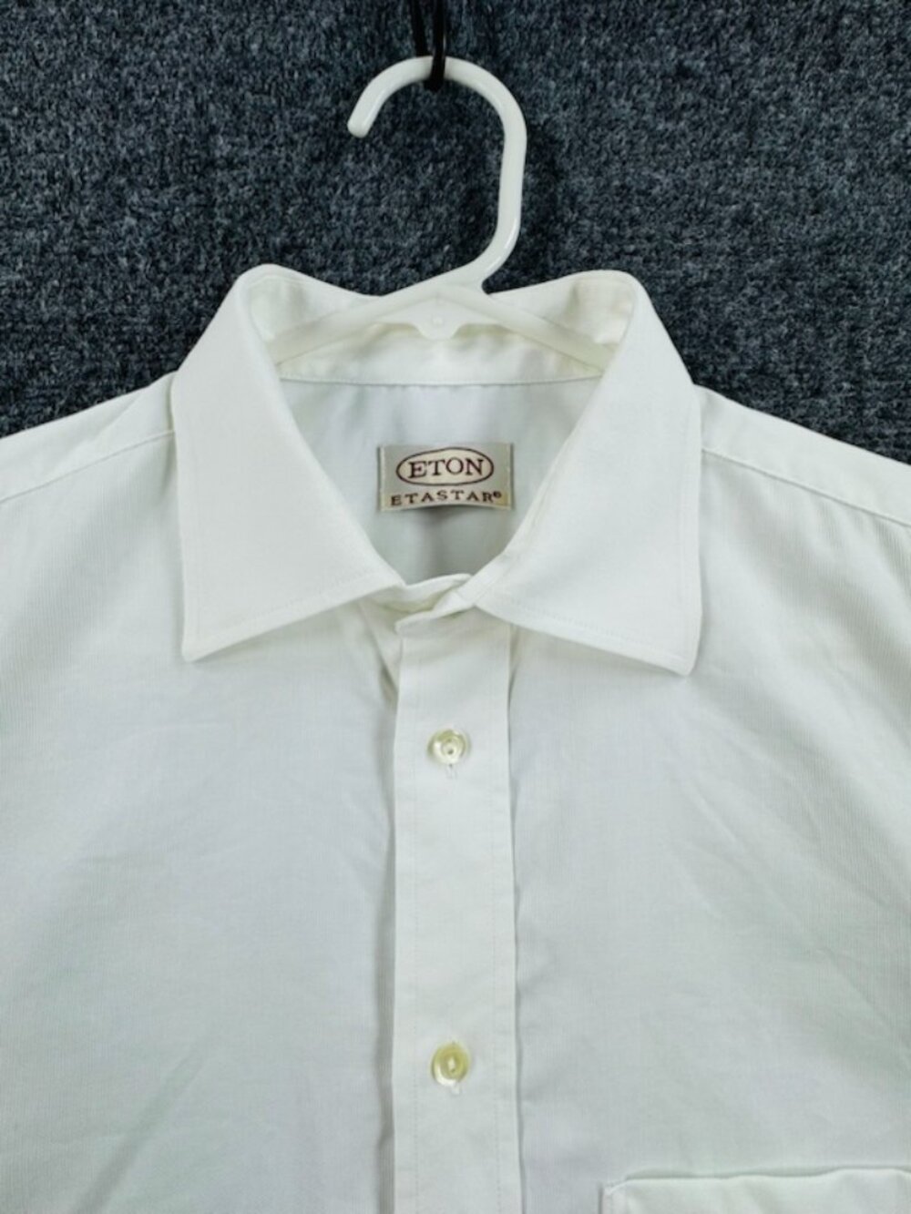 Eton Textured 15.75 White Office Button Up Long Sleeve Solid Shirt Pocket Men